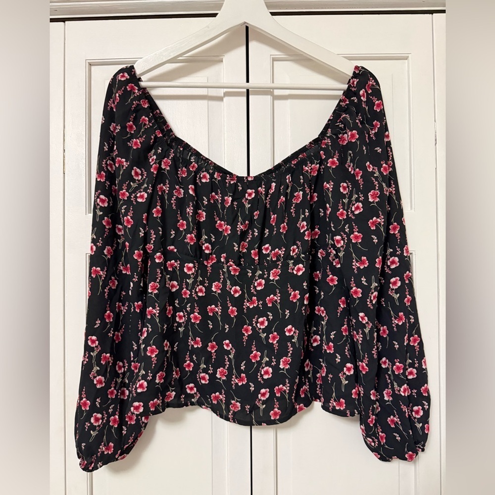 Y2K Trixxi Black Pink Dark Floral Blouse Button Down Baby Doll Coquette Medium - Picture 3 of 8